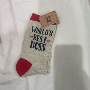 New Worlds Best Boss tan & red socks
